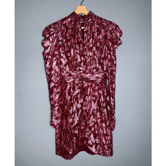 Jonathan Simkhai Mock Neck Brocade Metallic Vine Silk Mini Dress Pink Size 2 - Picture 2 of 9